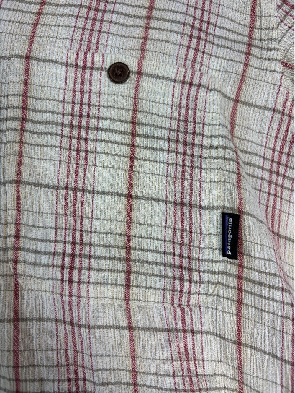 Patagonia Men's L Organic Cotton Plaid Short Sleeve Button Up Shirt Beige Red - Picture 4 of 4